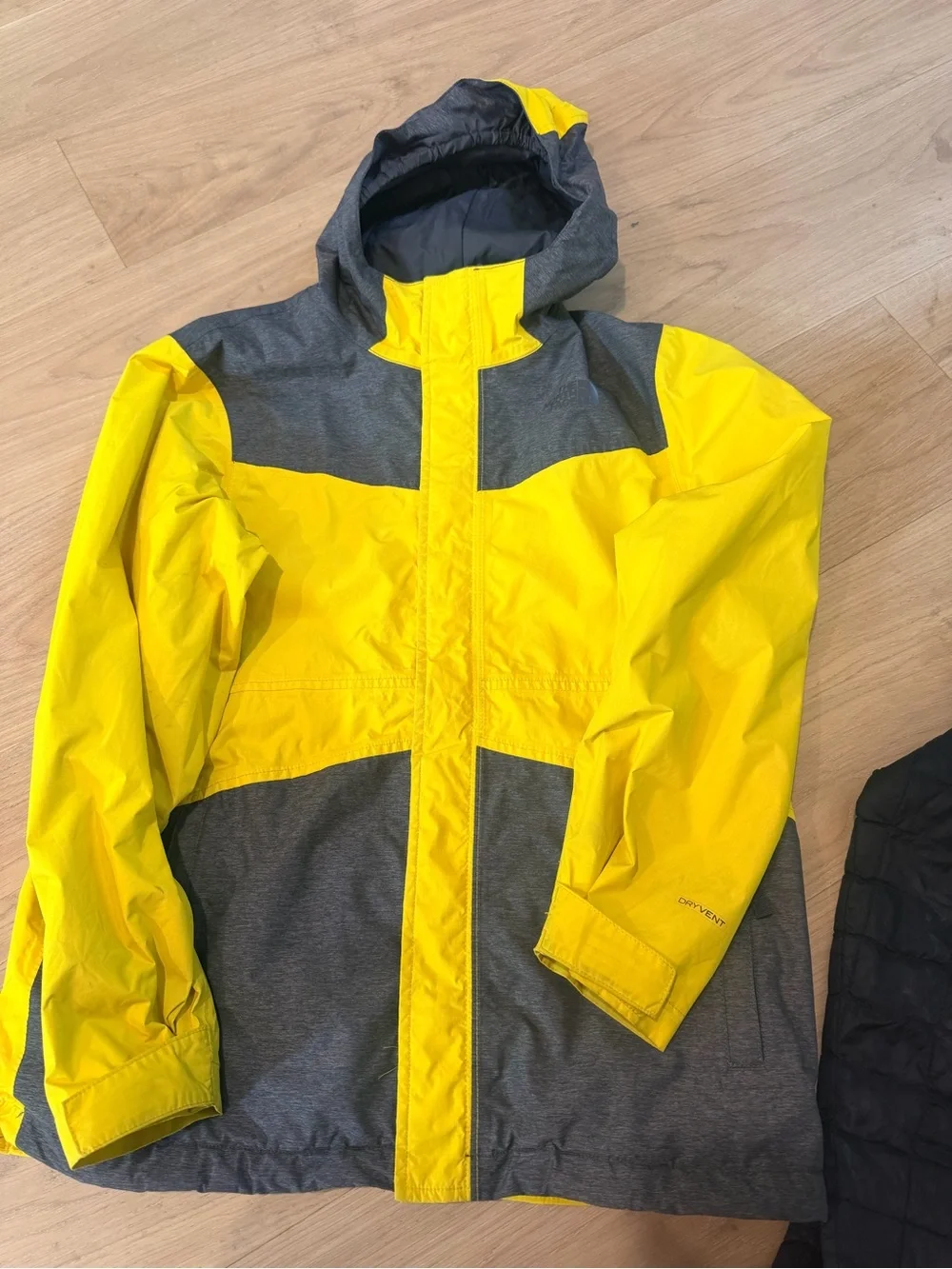 The North Face 3 in 1 Yellow and Gray Hooded Jacket